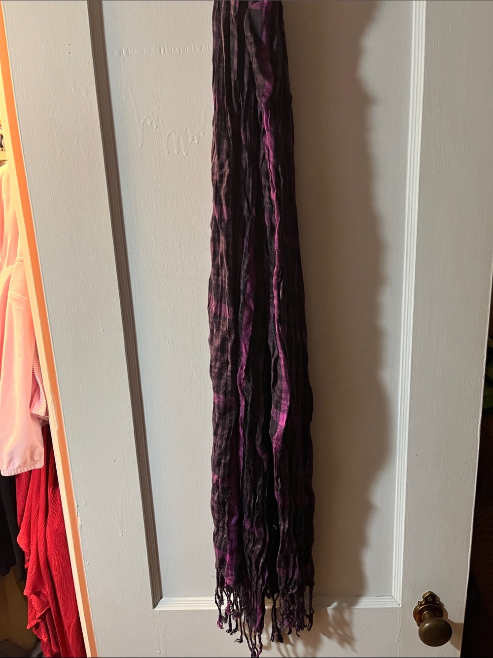 Eddie Bauer Purple and Black Plaid Lightweight Scarf